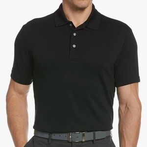 New PGA Tour mens Mens Golf Airflux Short Sleeve Solid Polo Shirt Black